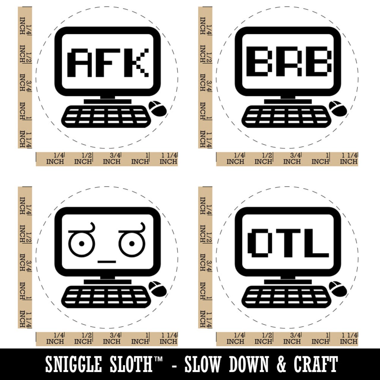 Computer Face BRB AFK OTL Rubber Stamp Set for Stamping Crafting Planners